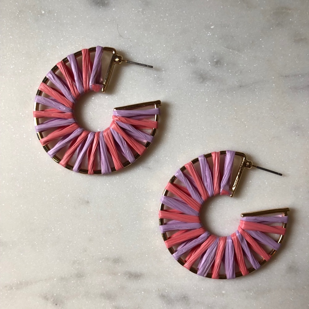 Raffia Style Gold Plated Hoops - Picture 3 of 4